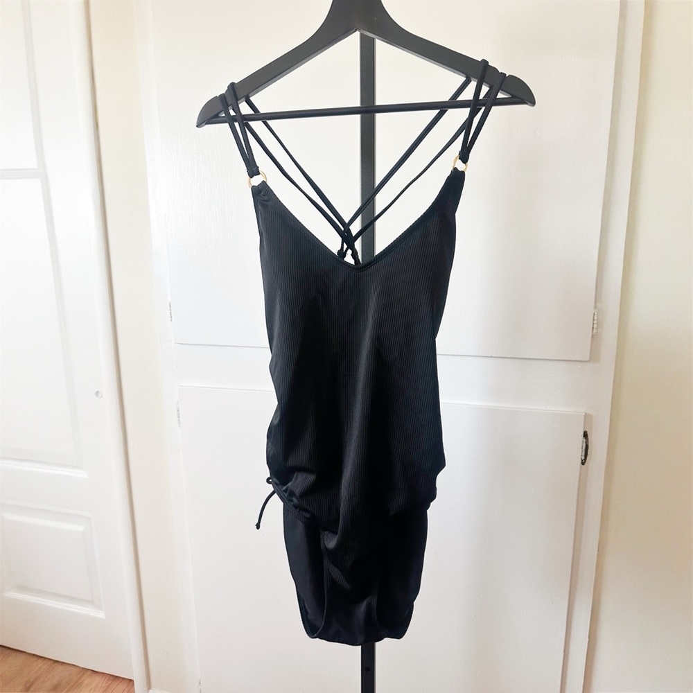 Time and Tru Black Strappy Tank One Piece Bathsuit Sz Large 12/14